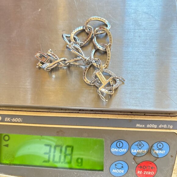 VTG Sterling Silver 925 Cubic Zirconia Oval Link Chain Bracelet Size 7.5" Length - Picture 10 of 10